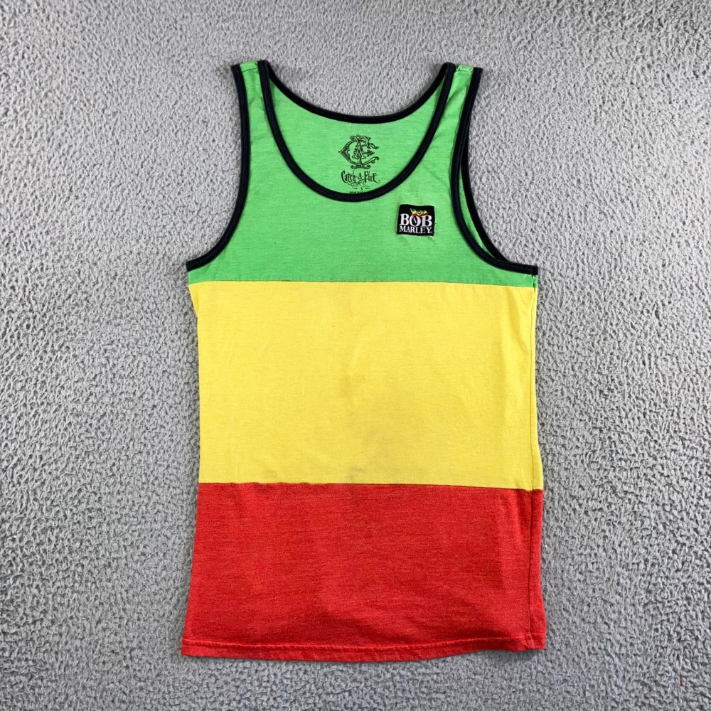 Catch A Fire Bob Marley Tank Top Men S Rasta Colorblock Reggae Sleeveless Stain